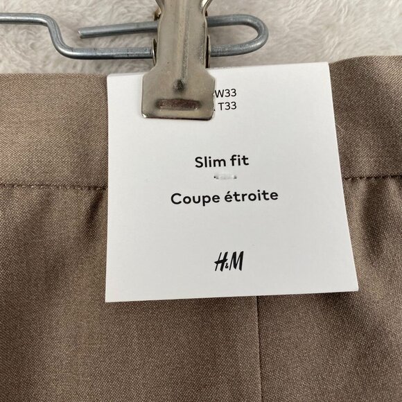 H&M Men's Trousers 33W 34x28 Measured Slim Fit Brown Recycled Polyester - Picture 3 of 16